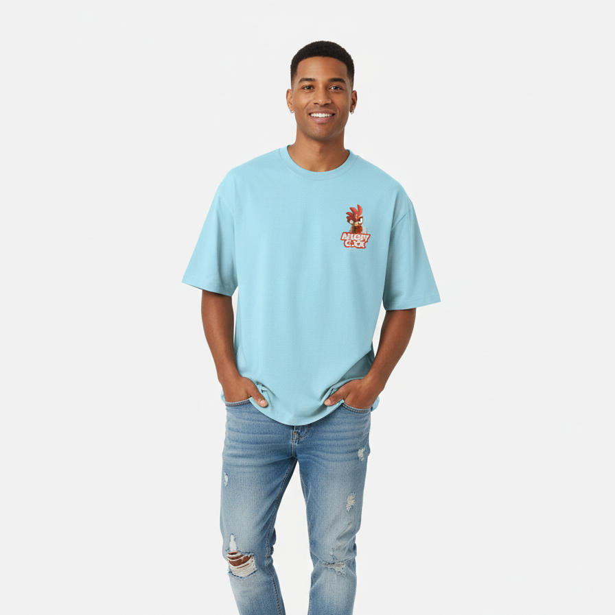 Angry Cock Graphic Tee - Funny Chicken Cartoon Oversize T-Shirt