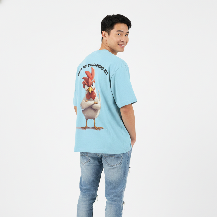 Angry Cock Graphic Tee - Funny Chicken Cartoon Oversize T-Shirt
