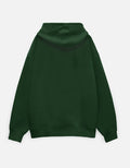 Back view of plain dark green hoodie on white background