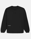 Black crewneck sweatshirt with small white TinyFox logo on lower front left side