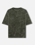 Acid wash dark green t-shirt with small fox logo on chest, short sleeves, crew neck