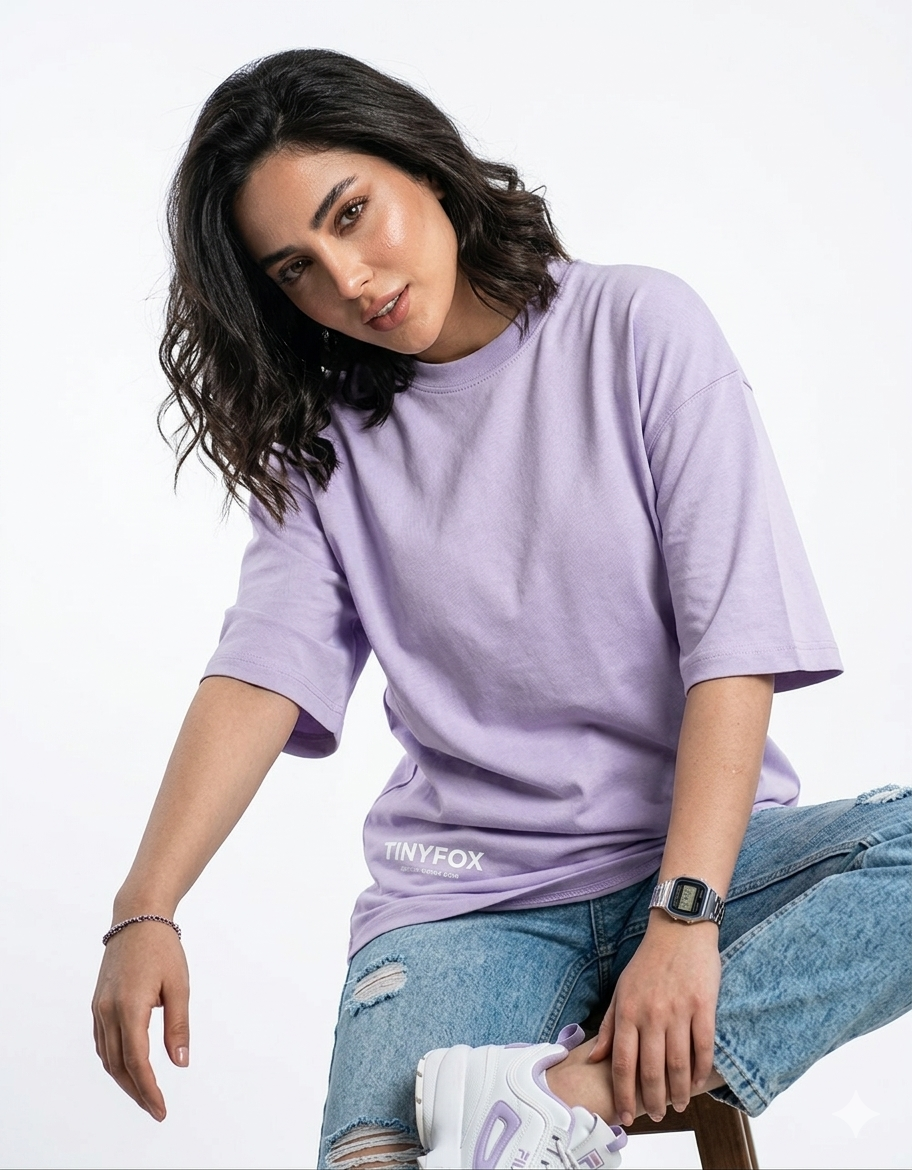 TinyFox Lavender Unisex Terry Oversized Tee