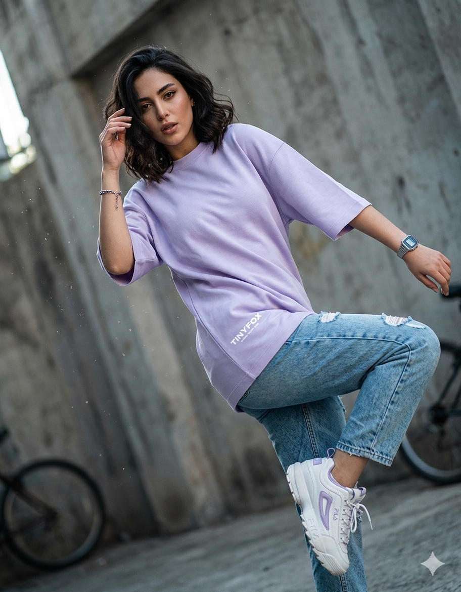 TinyFox Lavender Unisex Terry Oversized Tee