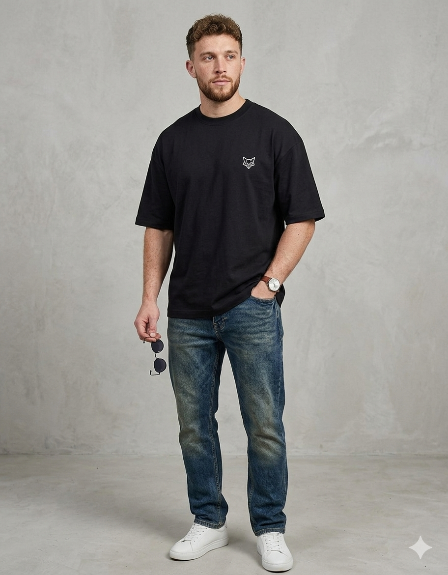 Tinyfox Black Unisex Terry Oversized Tee