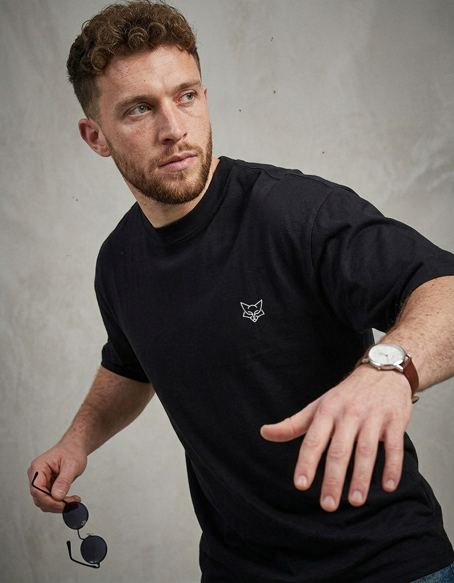 Tinyfox Black Unisex Terry Oversized Tee